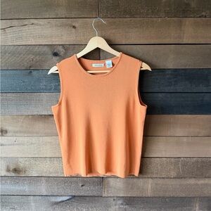 Laura Ashley Orange Ribbed Tank Top Sleeveless Minimal 90s Style Knit
